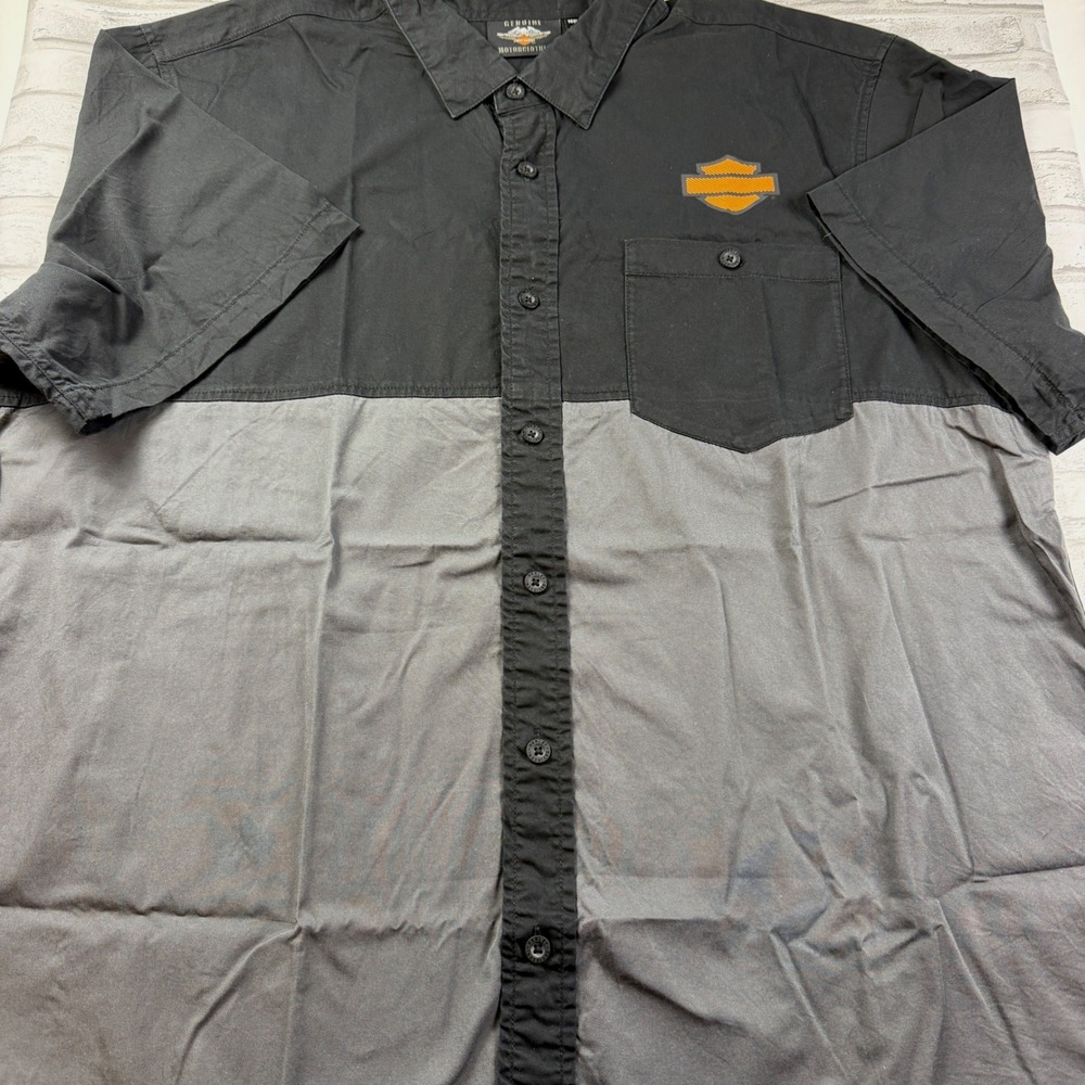 Harley Davidson Colorblock Racing Shirt Mens 2XL Black Gray Biker Short Sleeve